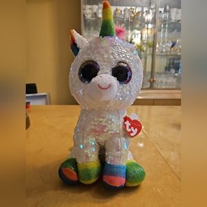 Ty Beanie Boos PIXY White Unicorn Plush 11” Stuffed Animal White Rainbow Sequins